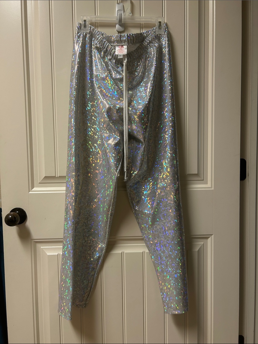 Women’s VaCajun Mardi Gras Costumes, Silver Holographic Pants